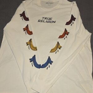 True Religion White Long Sleeve with Multicolor Accents